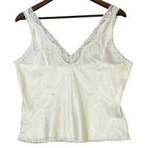 Vtg Barbizon Womens Satin Lace Camisole S M Ivory Floral Embroidered Cottagecore